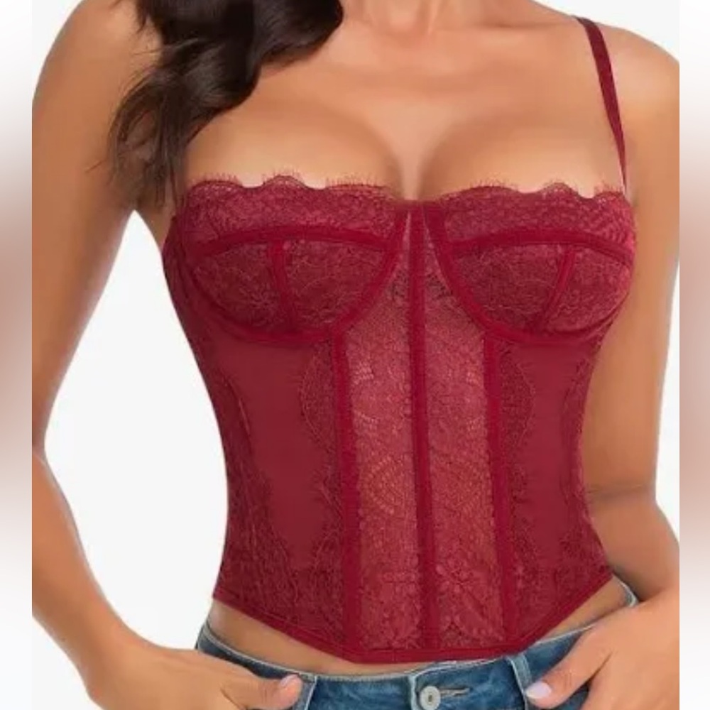 Burgundy lace bustier corset top